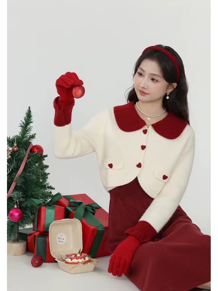 聖誕牧歌聖誕戰衣毛衣紅色內搭顯瘦吊帶連衣裙兩件套女