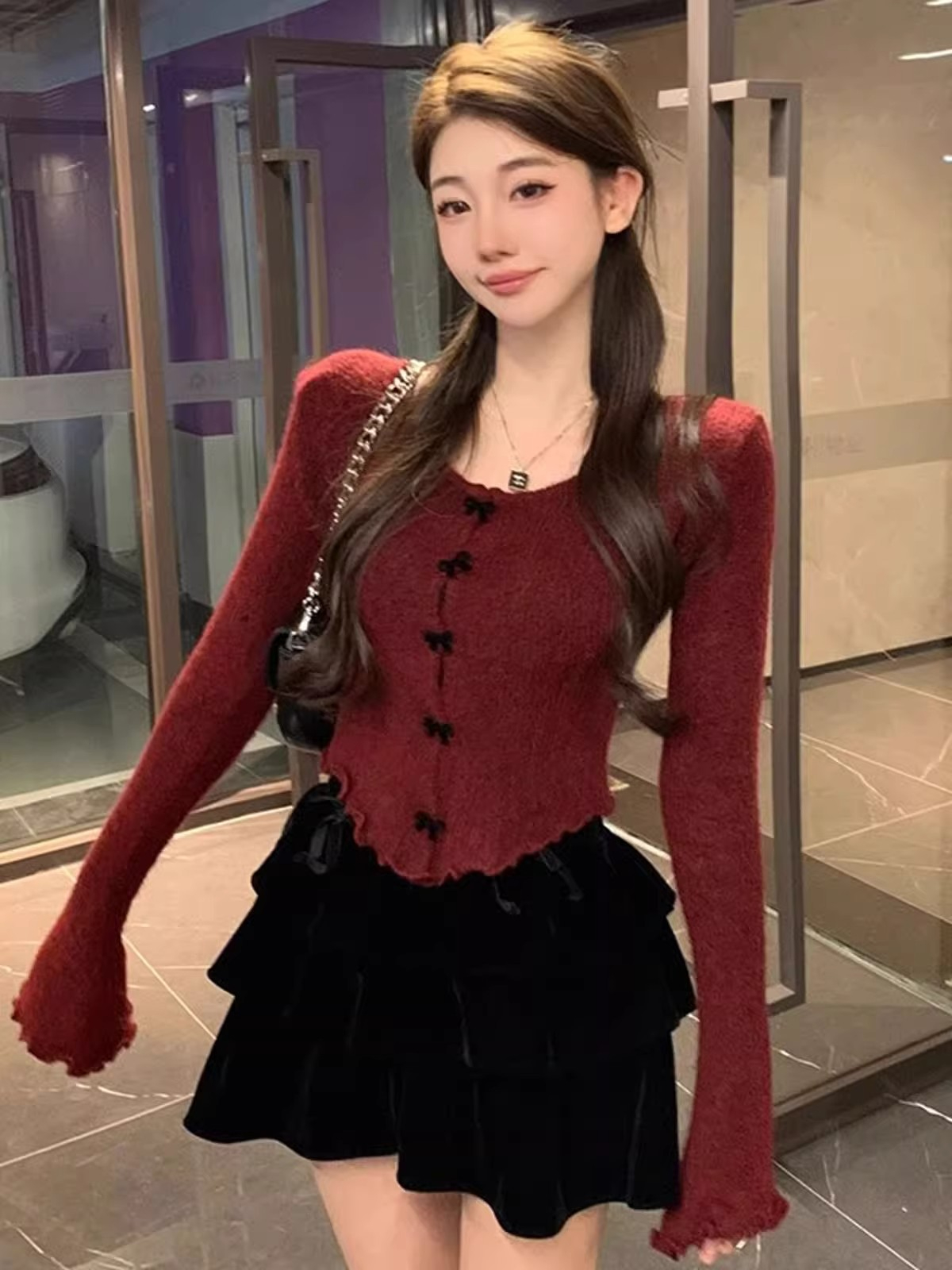 聖誕穿搭紅色毛衣辣妹純欲上衣女秋冬2024新款別致內搭打底針織衫
