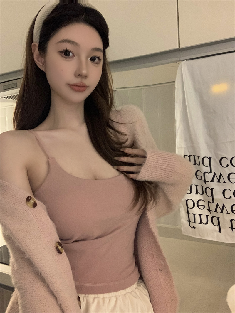 實拍價 百搭加絨短款吊帶小背心帶胸墊辣妹修身外穿內搭打底
