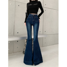 批发实拍实价新款深色高腰弹力<b class='q'>提</b><b class='q'>臀</b>人鱼大喇叭显瘦显腿长牛仔<b class='q'>裤</b>女