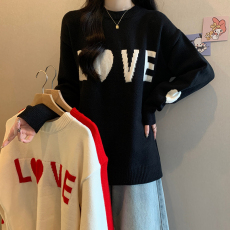 批发实拍大码女装秋冬新款字母宽松圆领套头毛衣显瘦遮肉毛针织衫
