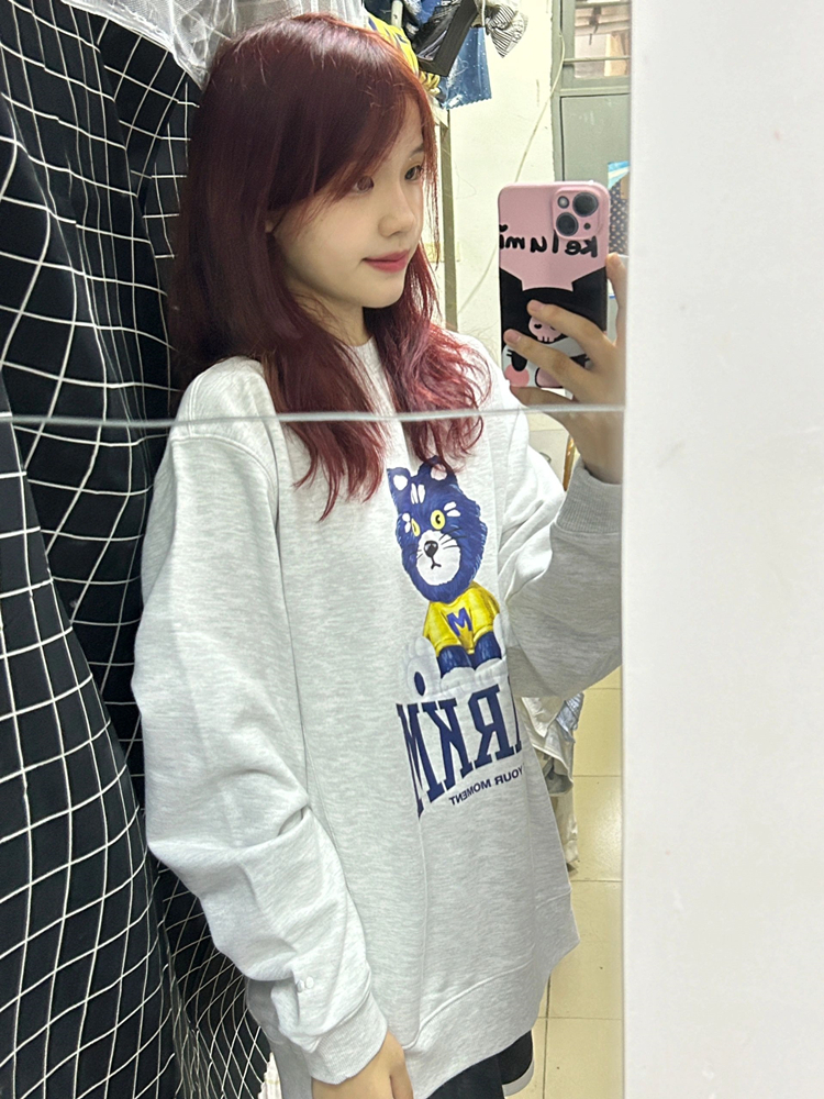 Official picture  new autumn cute cat letter print round neck plus velvet long-sleeved sweatshirt for women