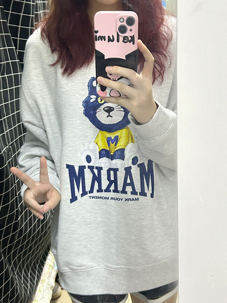 Official picture  new autumn cute cat letter print round neck plus velvet long-sleeved sweatshirt for women