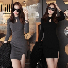 批发韩国外贸韩版<b class='q'>女装</b>修身显瘦<b class='q'>性感</b>春秋打底裙<b class='q'>夜店</b>包臀开叉气质连衣裙