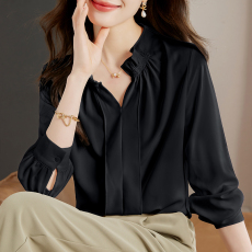 批发实拍~法式衬衫女2026春季新款长袖荷叶边V领显瘦<b class='q'>雪纺上衣</b>