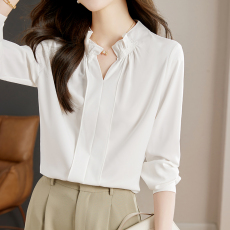 批发实拍~法式衬衫女2026春季新款长袖荷叶边V领显瘦<b class='q'>雪纺上衣</b>
