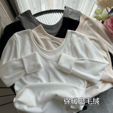 批发实拍实价秋冬保暖磨毛加绒加厚<b class='q'>V领</b>内搭打底衫修身长袖上衣女