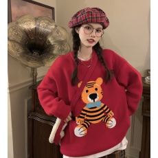 批发实价实拍慵懒风毛衣冬加厚外穿卡通小个子套头圆领针织衫上衣