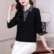 批发实拍时尚中年妈妈装假两件翻领衬衫2026春新款减龄显瘦休闲上衣女