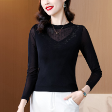 批发2026春季季蕾丝网纱简约纯色烫钻套头身内搭洋气百搭<b class='q'>打底衫</b>