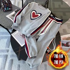 批发加绒灰色<b class='q'>运动服</b>套装女冬季新款<b class='q'>气质</b>撞色卫衣宽松显瘦休闲两件套女