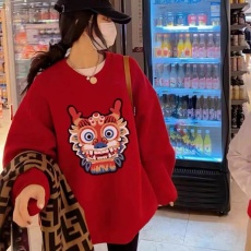 韩版喜庆龙年秋冬绵羊绒孕妇宽松套头大版毛衣