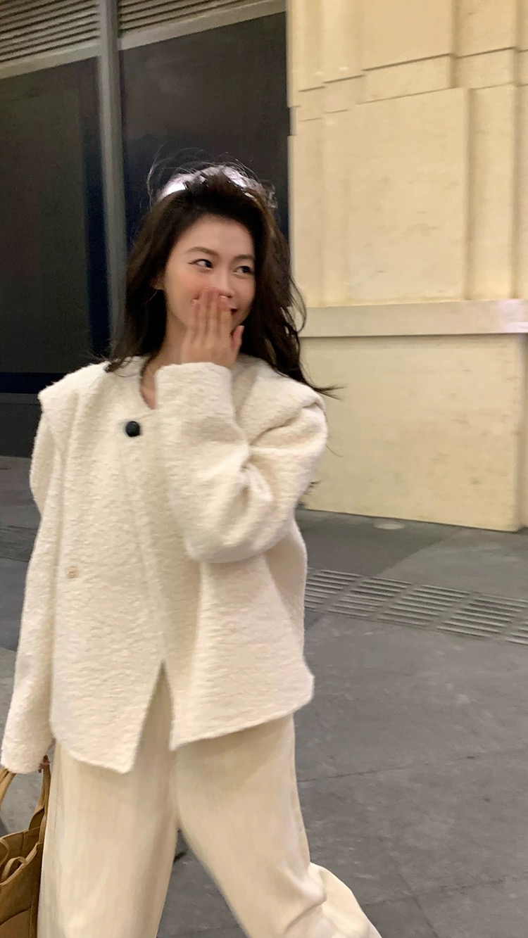 韓系羊羔毛外套開衫女2023秋冬新款設計感氣質顆粒絨小香風毛衣厚