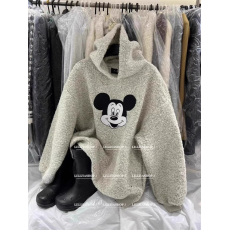 批发【羊羔绒复合真超】2023秋冬连帽刺绣<b class='q'>米奇</b>加厚加绒羊羔绒<b class='q'>卫衣</b>