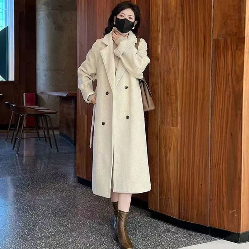 Quilted plush large size loose cotton thickened suit collar woolen coat mid-length plush woolen coat