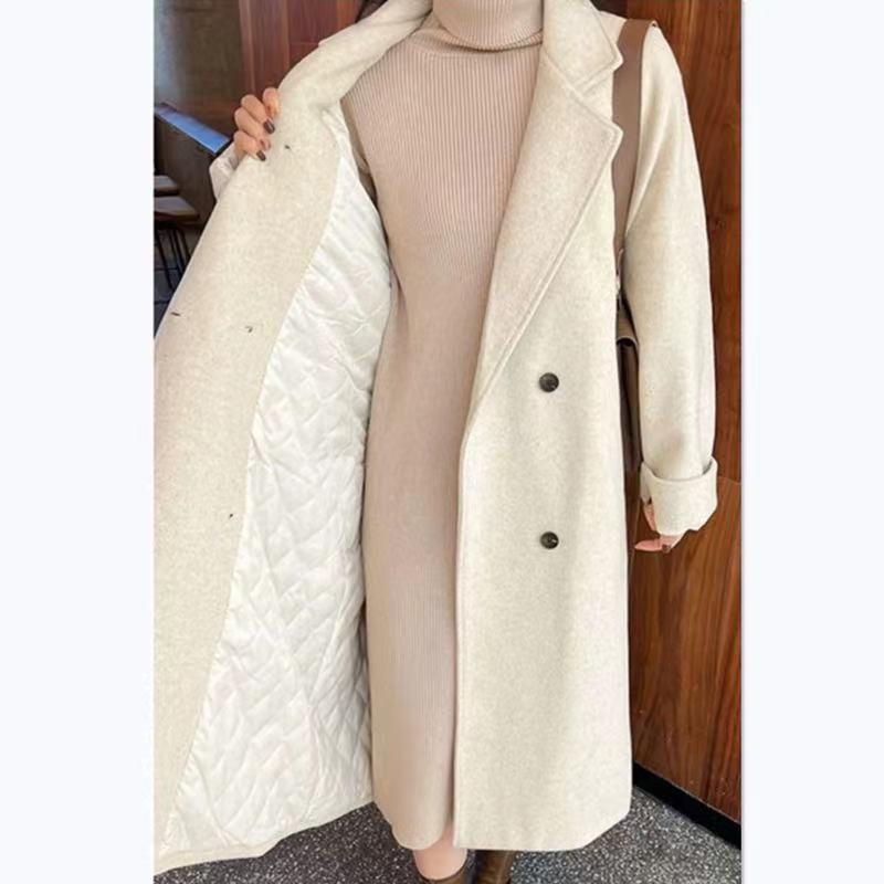 Quilted plush large size loose cotton thickened suit collar woolen coat mid-length plush woolen coat