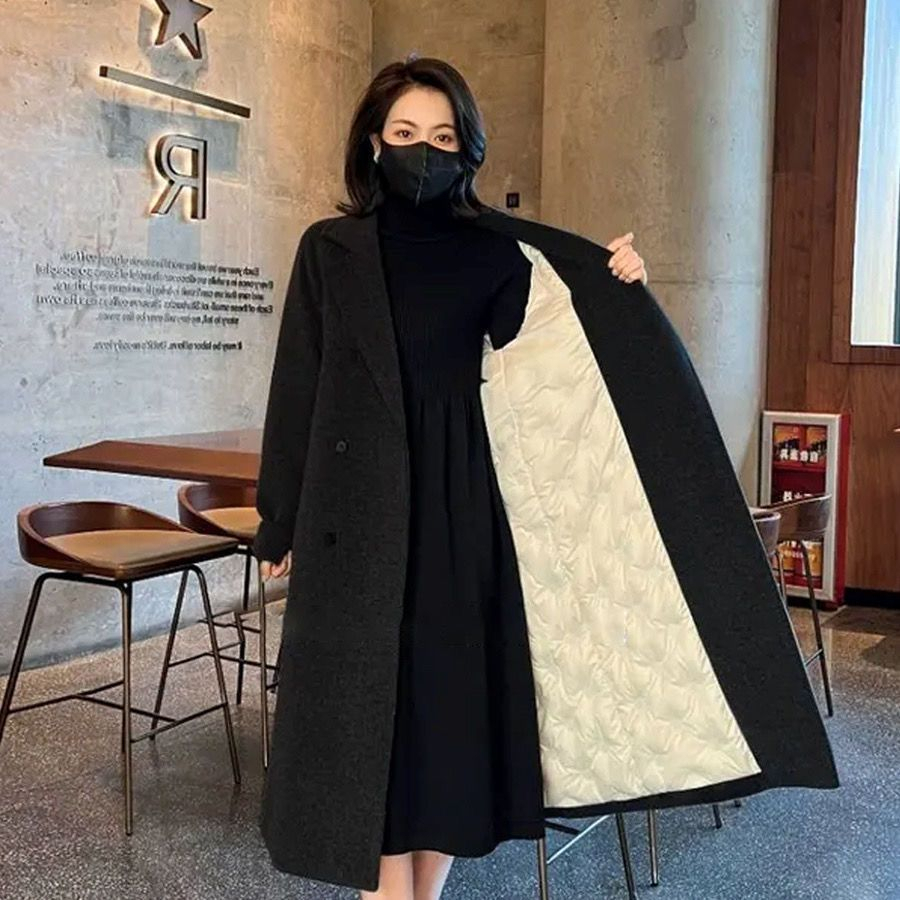 Quilted plush large size loose cotton thickened suit collar woolen coat mid-length plush woolen coat