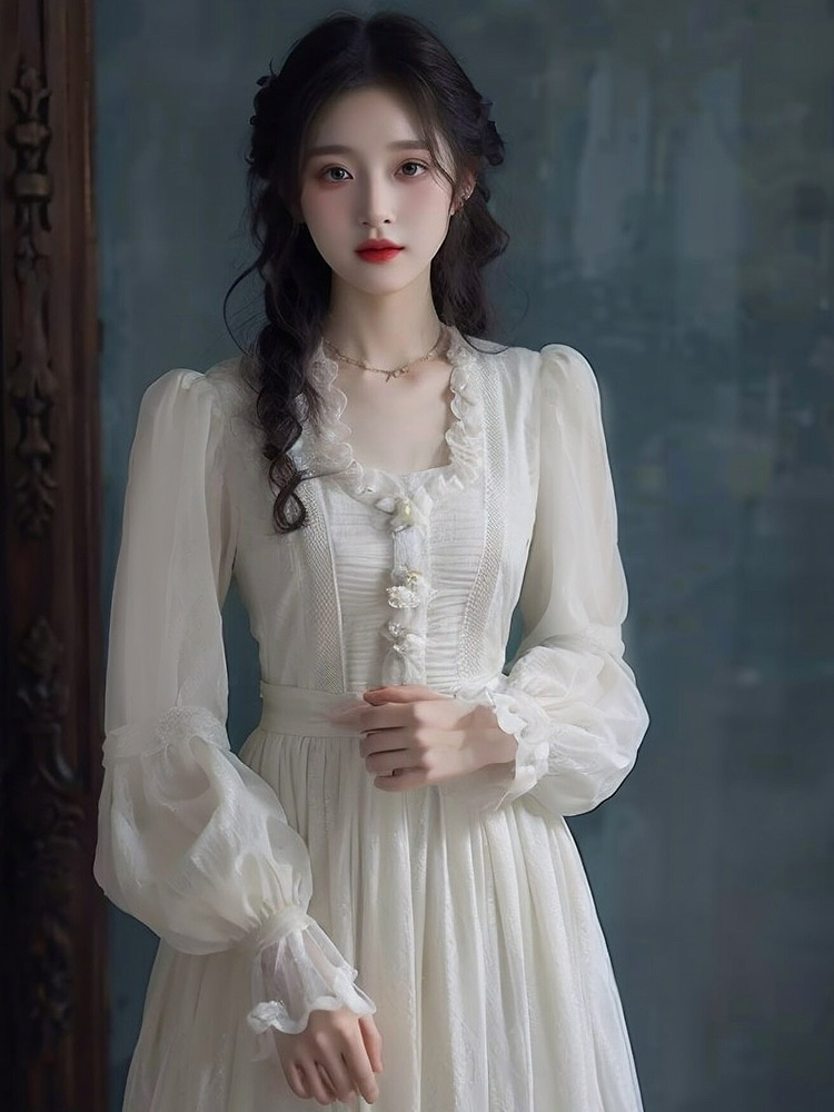 French style white dress spring 2024 new women's clothing fugitive princess vintage vintage dress
