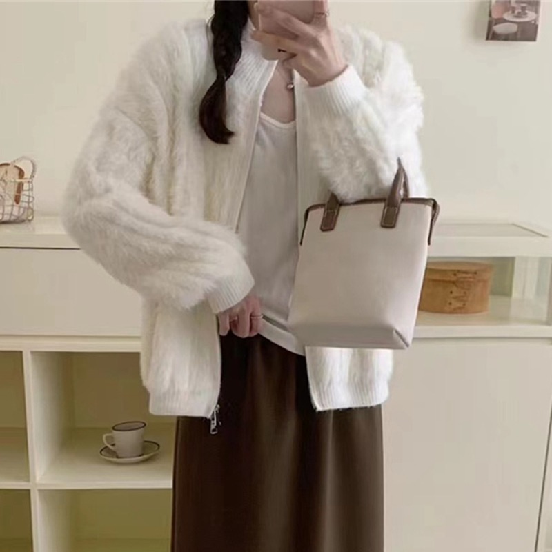 New autumn and winter imitation mink sweater jacket for women, thickened outer wear, lazy style, loose knitted cardigan