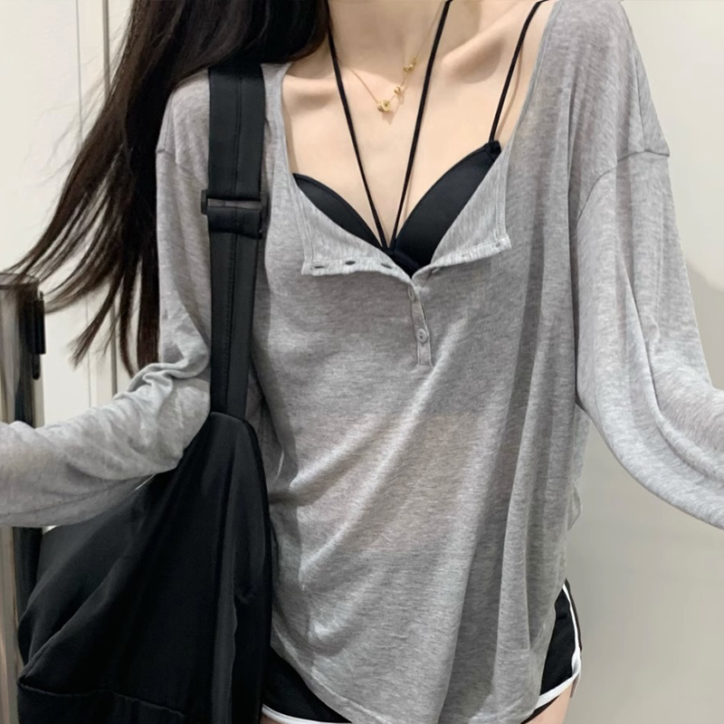 Pure lust T-shirt women's spring, autumn and summer loose mid-length top thin sunscreen long-sleeved air-conditioned small blouse