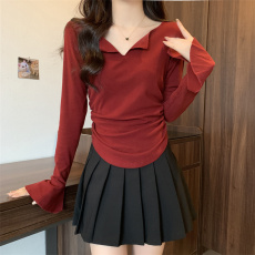 批发实拍大码微胖mm秋<b class='q'>冬</b>加厚磨毛甜辣妹性感V领上衣喇叭袖女