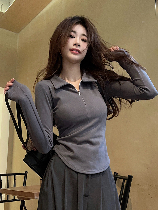 Actual shot ~ DeRong brushed thickened slim fit inner long-sleeved T-shirt for autumn and winter