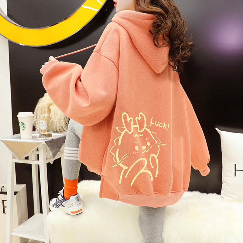 6535 Composite Super Soft Autumn and Winter 2024 Super Year of the Fire Dragon Printed Hooded Slit Long Sleeve Sweater for Women