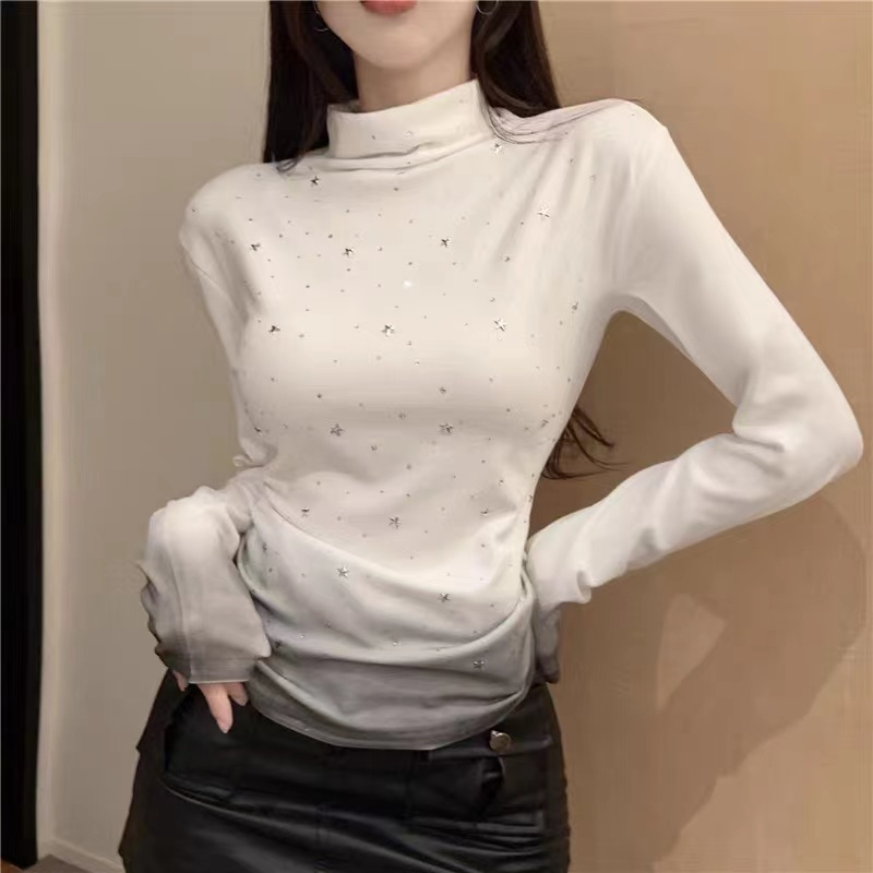 Winter niche non-contrast style five-pointed star sky pattern gradient color half turtleneck bottoming T-shirt women's long-sleeved top