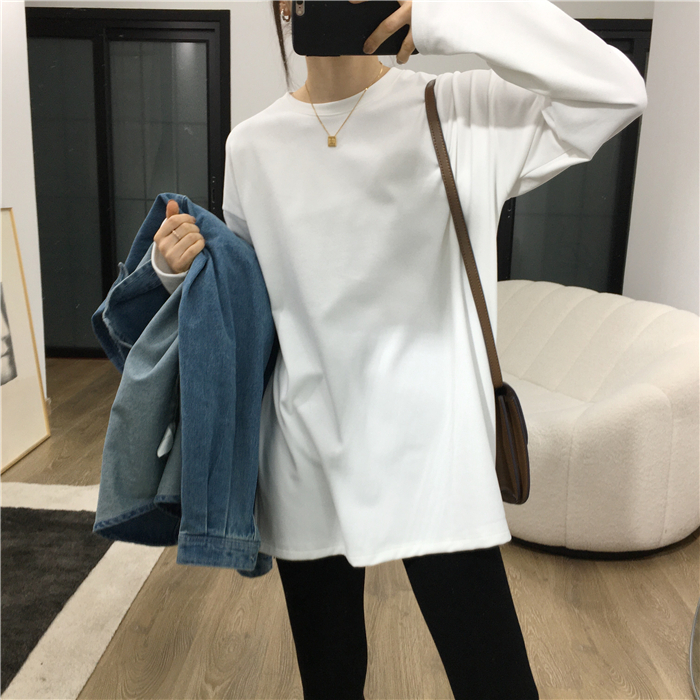 280g threaded German velvet 2023 autumn mid-length T-shirt women's long sleeve trendy