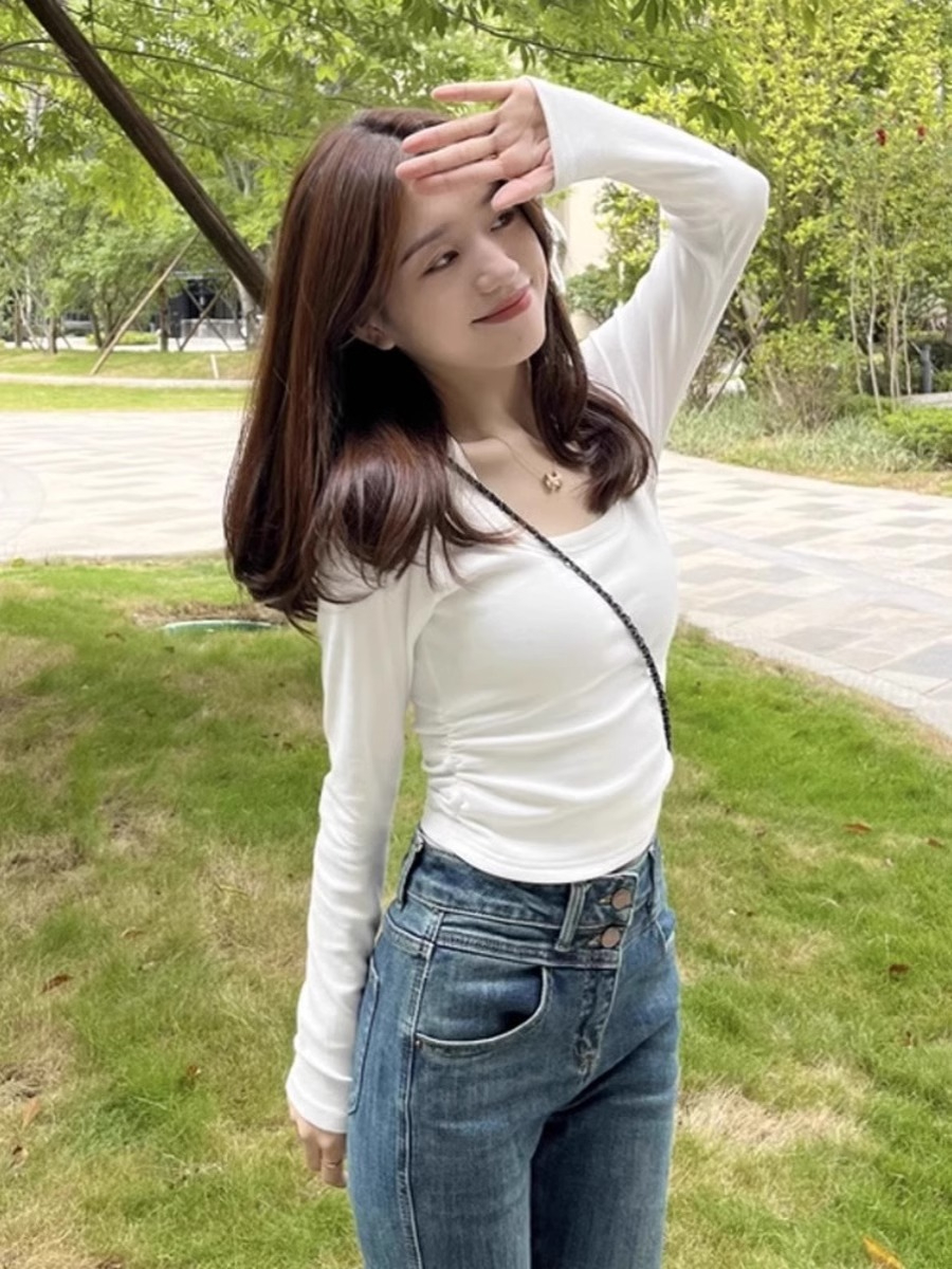 92 cotton 8 spandex 2024 spring and autumn new Korean style long-sleeved T-shirt for women