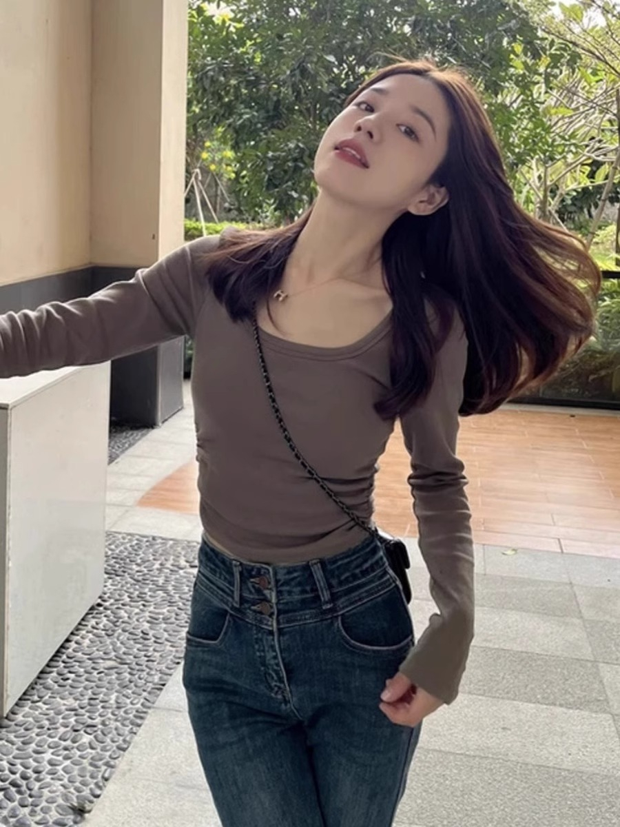 92 cotton 8 spandex 2024 spring and autumn new Korean style long-sleeved T-shirt for women