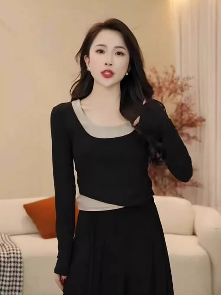 280g threaded German velvet 2023 autumn and winter holiday two-piece long-sleeved T-shirt for women