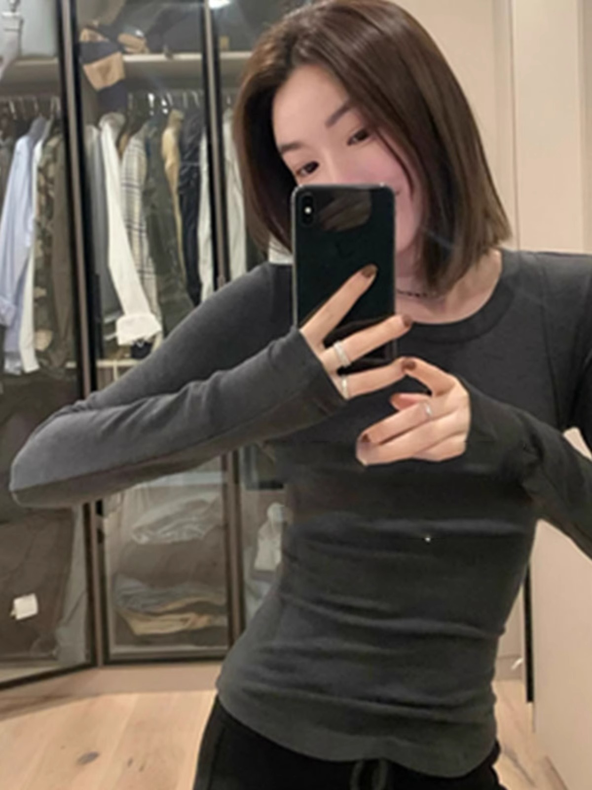280g threaded German velvet 2023 autumn and winter new slim slim long-sleeved T-shirt trendy