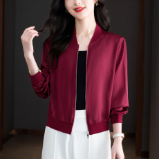 批发实拍醋酸缎面棒球服2026春季新品休闲宽松长袖开衫夹克短款外套女