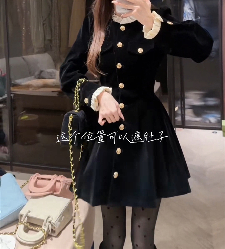 法式小香赫本風黑色法式連衣裙子女秋冬季新款氣質超好看短裙