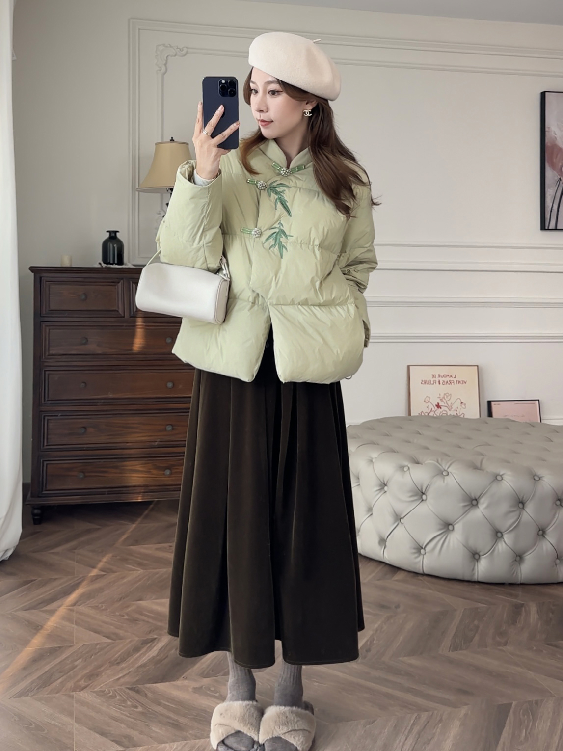 Spring design 11/01 20:00 Winter new style Zuiqingfeng Bamboo Rhythm New Chinese style plate button short down jacket