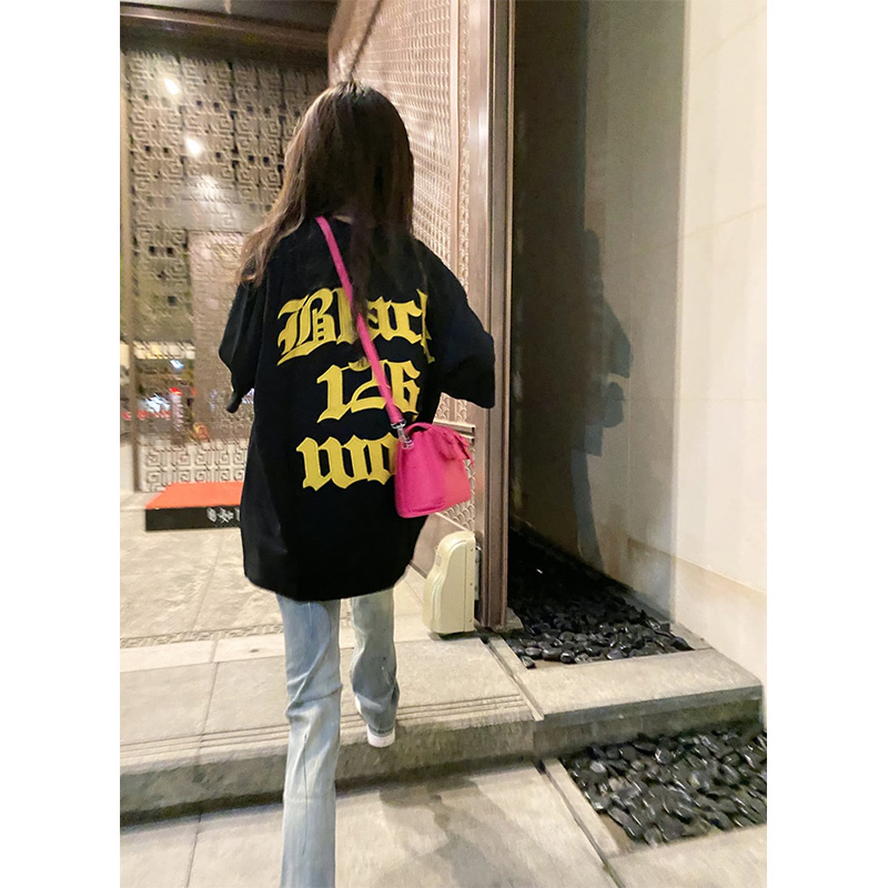 官圖 重磅/精梳純棉 後包領 有縫邊 S-XXXL 夏裝短袖T恤女