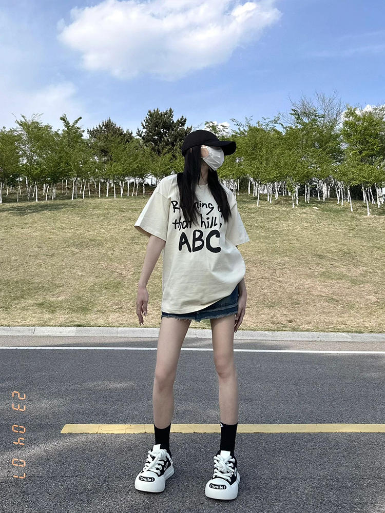 官圖 重磅/精梳純棉 後包領 有縫邊 S-XXXL 夏裝短袖T恤女