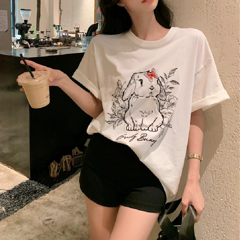 官圖 重磅/精梳純棉 後包領 有縫邊 S-XXXL 夏裝短袖T恤女