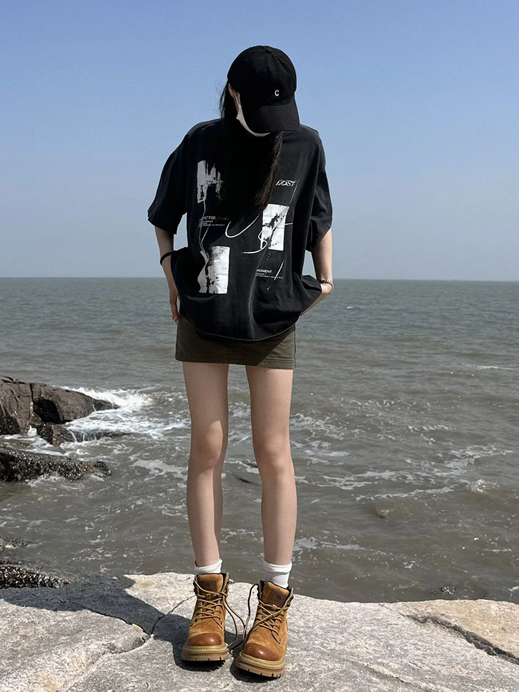 官圖 重磅/精梳純棉 後包領 有縫邊 S-XXXL 夏裝短袖T恤女