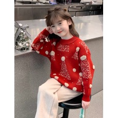 批发女童<b class='q'>毛衣</b>冬季圣诞款加厚2025新款<b class='q'>儿童</b>装洋气保暖套头针织衫拜年服