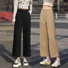 批发春夏卡其色纯棉阔腿<b class='q'>裤</b>子女2025年新款爆款高腰显瘦直筒九分休闲<b class='q'>裤</b>