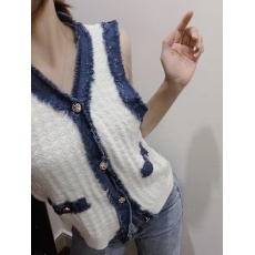 批发早秋小众法式小香风撞色v领毛衣女2025新款别致坎肩<b class='q'>马甲</b>背心上衣