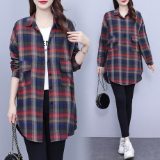 批发实拍大码女装2024秋款小众设计感高档格子衬衫宽松百搭开衫