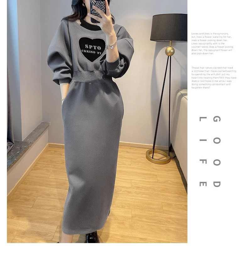 Gray waisted off-shoulder dress for women, designer fake two-piece long skirt, autumn new style, European station, European goods trend