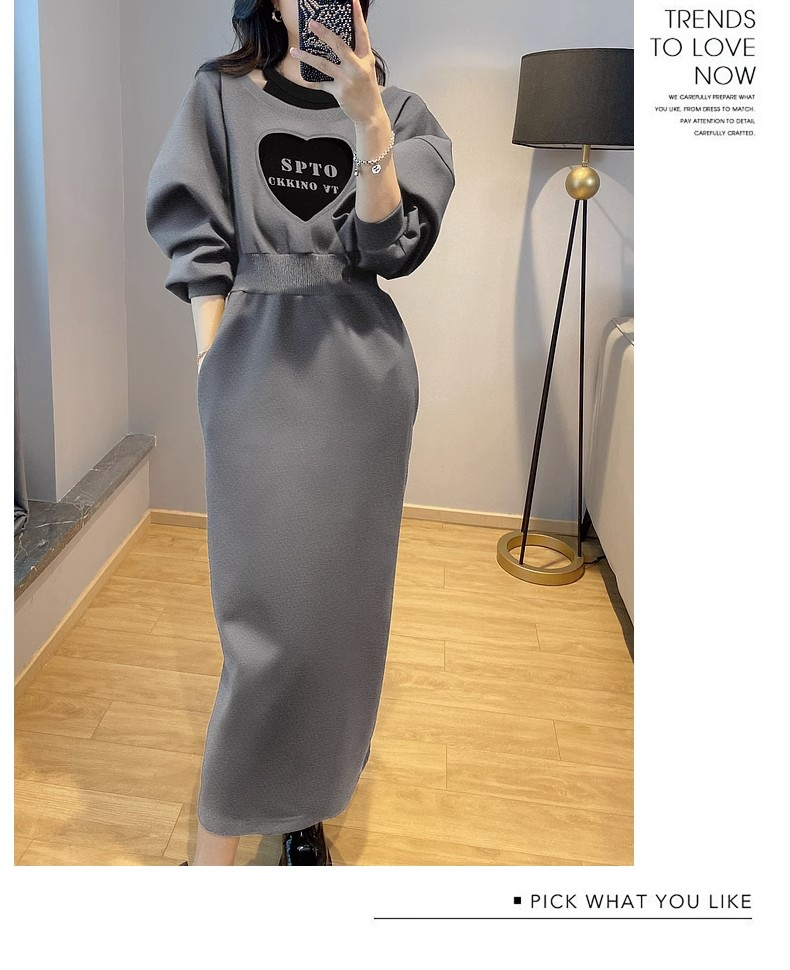 Gray waisted off-shoulder dress for women, designer fake two-piece long skirt, autumn new style, European station, European goods trend