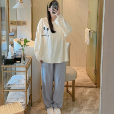 批发梦<b class='q'>记</b>S171帕恰 M-5XL 35提花棉女睡衣春季长袖套头家居服套装大码