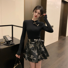 批发实拍~<b class='q'>大码</b>女装胖mm新中式打底衫盘口上衣内搭针织衫马面裙两件套