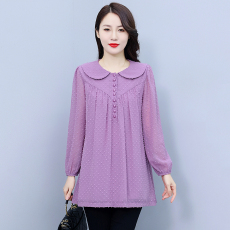 批发2026年春季<b class='q'>雪纺衫</b>胖MM宽松型娃娃领长袖时尚洋气纯色中长款<b class='q'>大码</b>