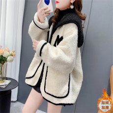 批发官图米粒绒复合德绒秋冬2024小香风羊羔绒简约连帽外套<b class='q'>女</b>